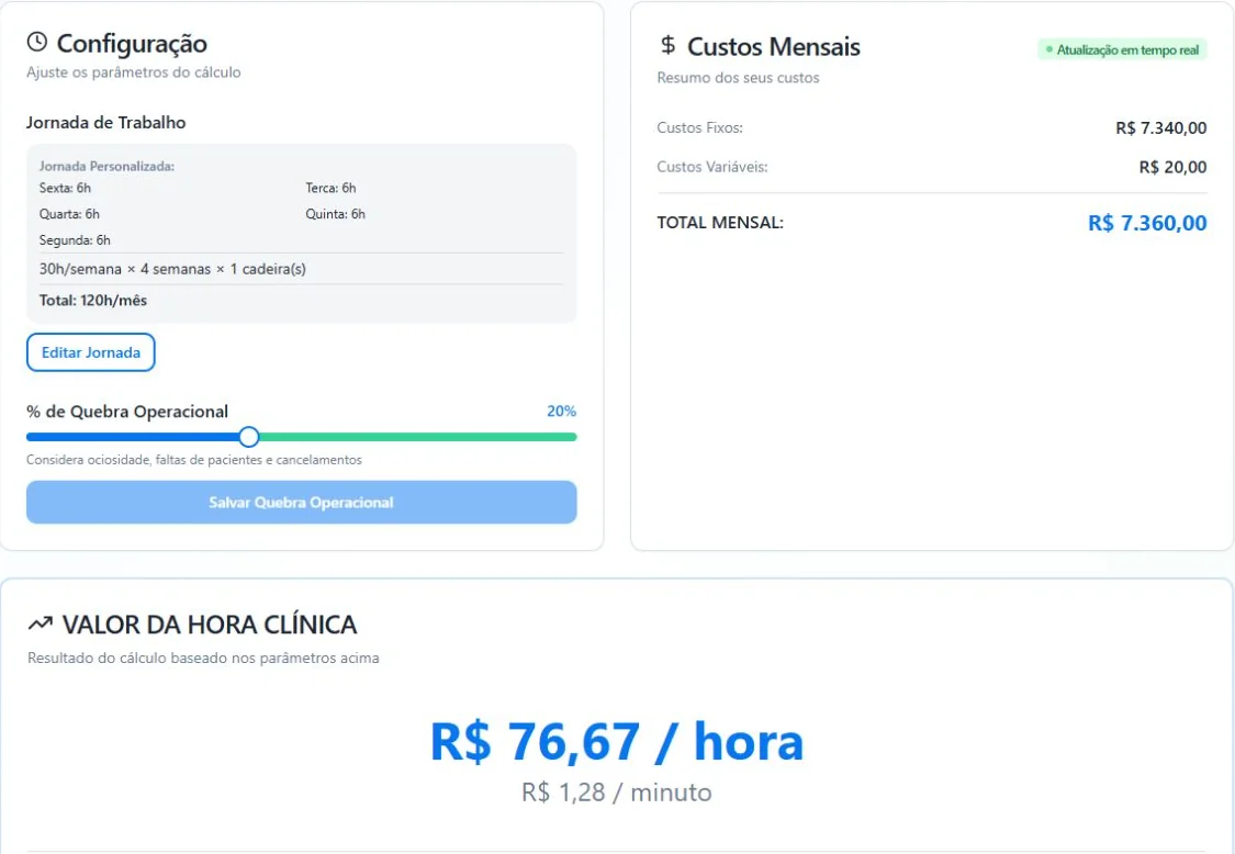 Tela real do OdontoPrice: Hora Clínica