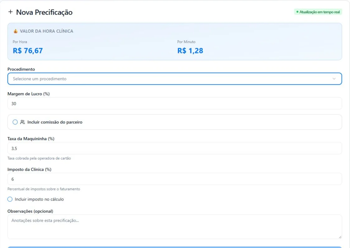 Tela real do OdontoPrice: Precificação